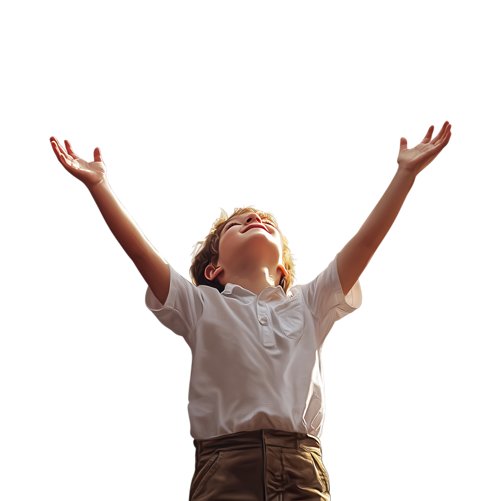 Boy Reaching Upwards Hopeful Child Reaching for Dreams against transparent background png