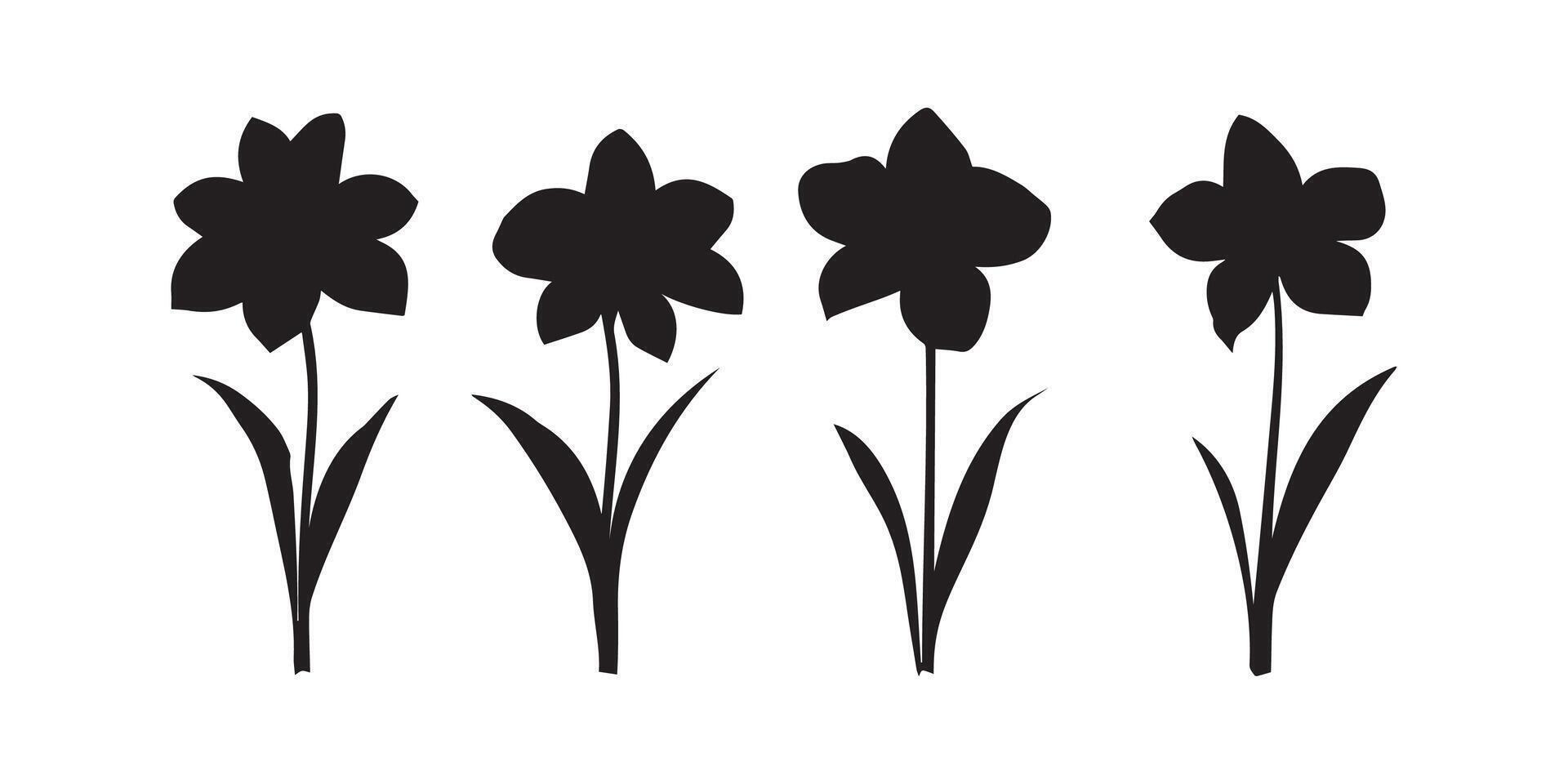 Five Black Flowers Silhouette Simple Floral Design vector