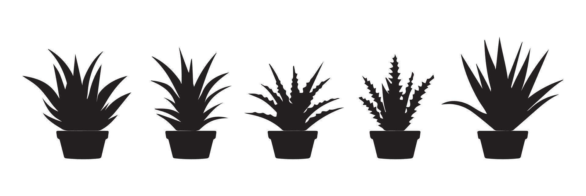 Five Black Silhouette Plants Graphic vector
