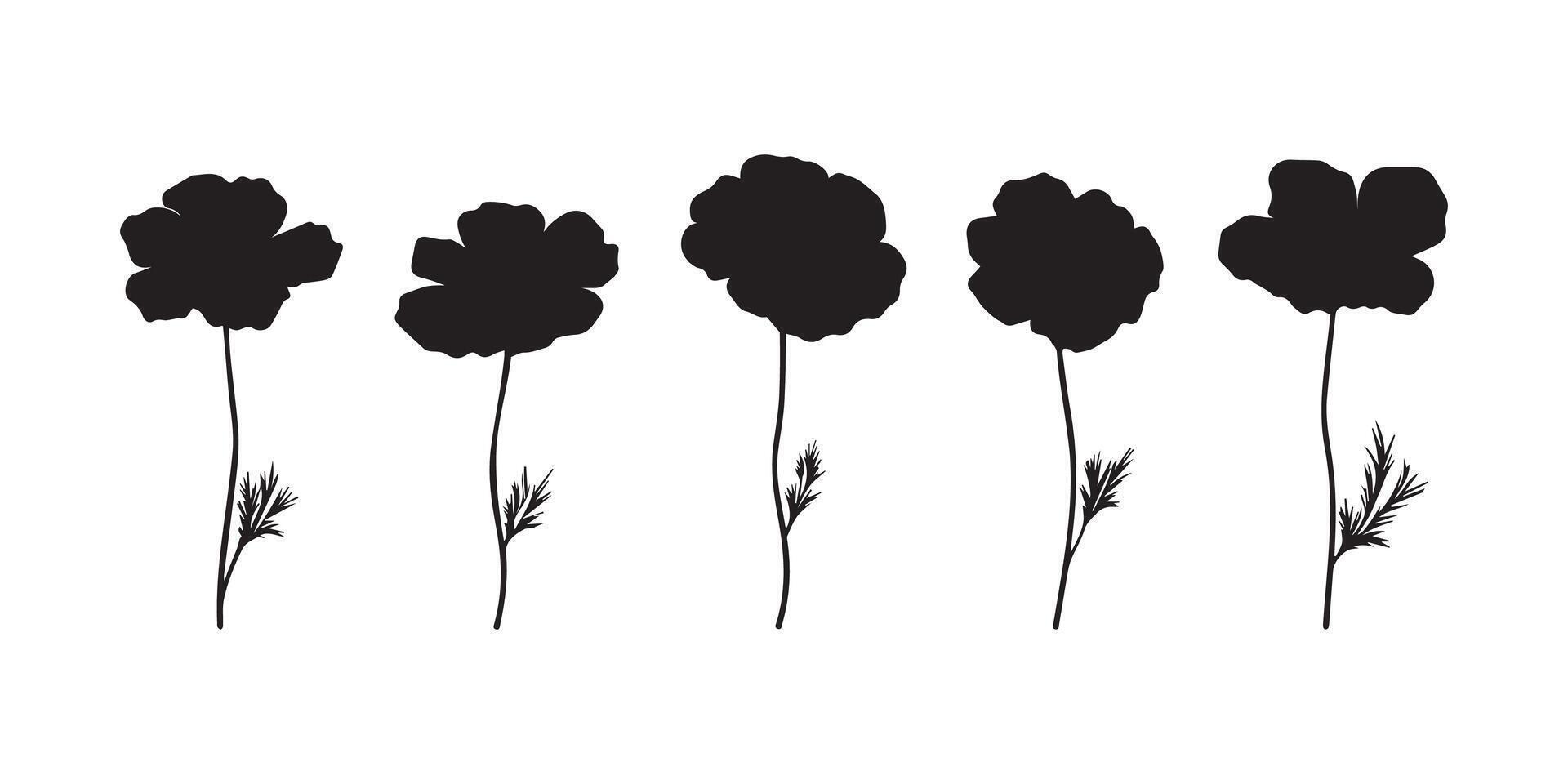 black and white silhouette of poppies on a white background vector