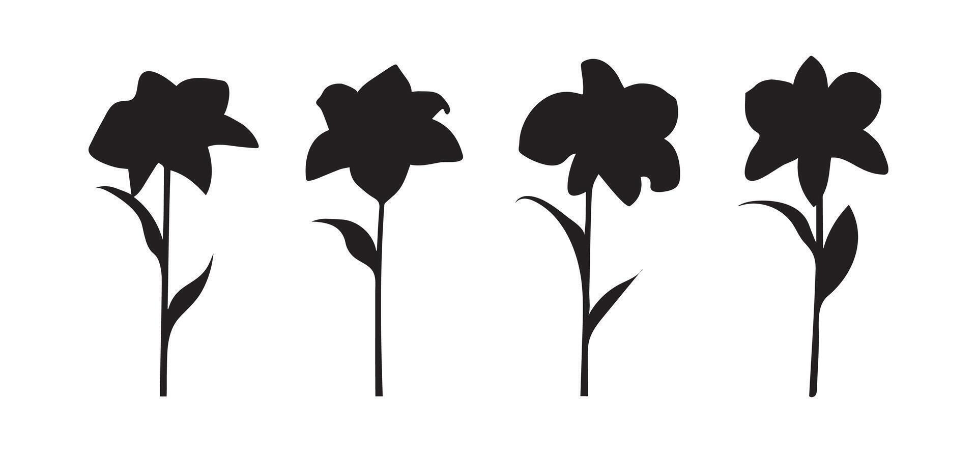 Silhouette Daffodils 5 Black White Flower Images vector