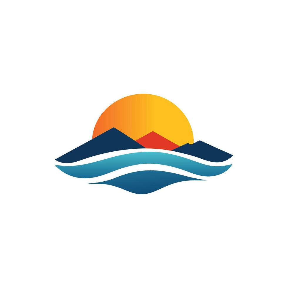 Sunrise Mountains and Ocean Logo Design vector