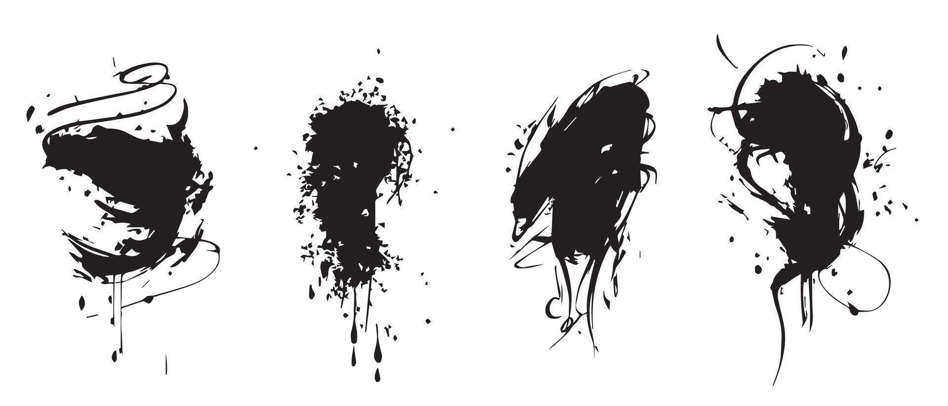 Hand-Made Ink Splatter Backgrounds in Black vector