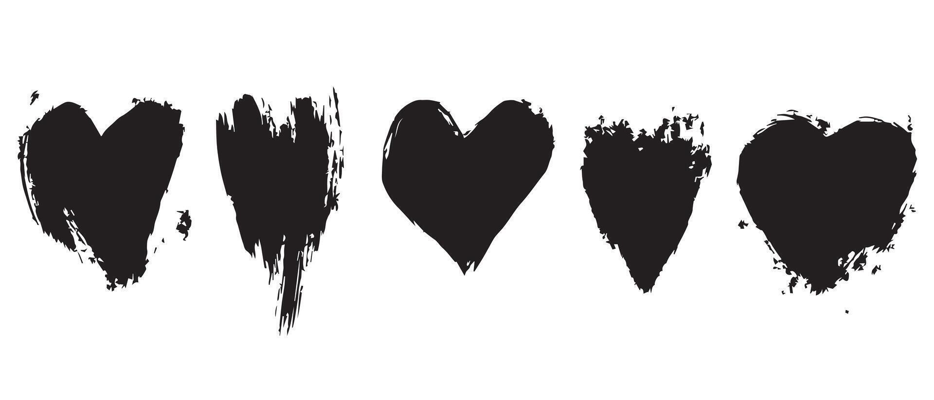 Textured Black Love Hearts for Dark Aesthetics vector