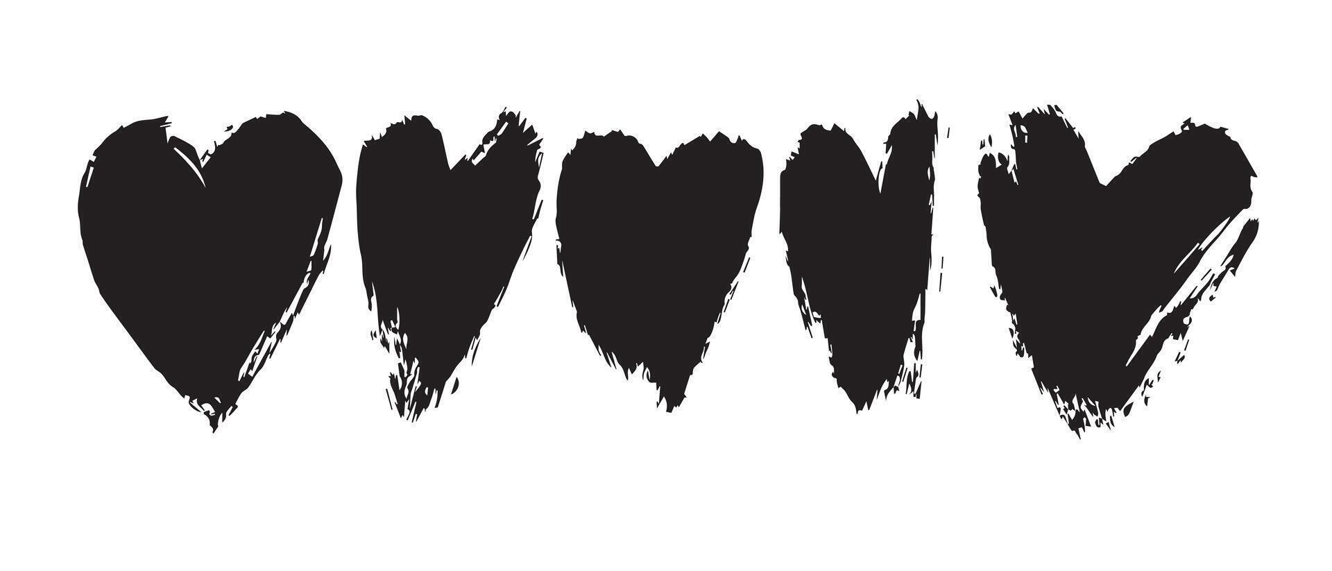Grunge Romance Hearts in Black for Print vector