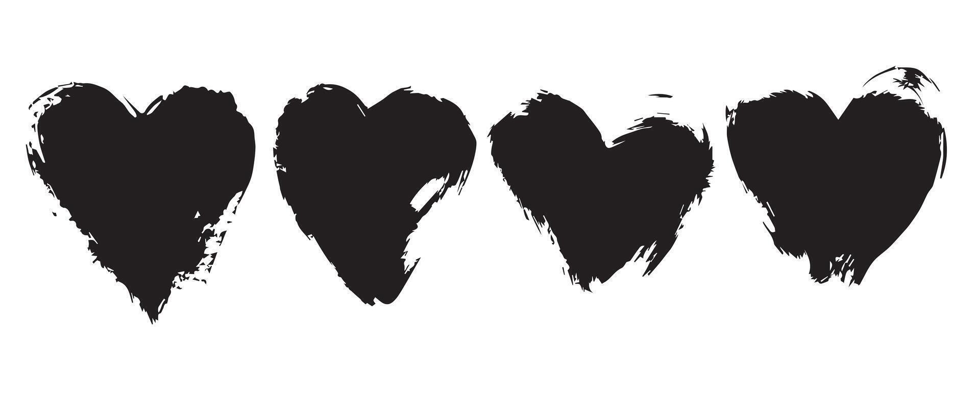 Inked Black Hearts with Grunge Texture vector