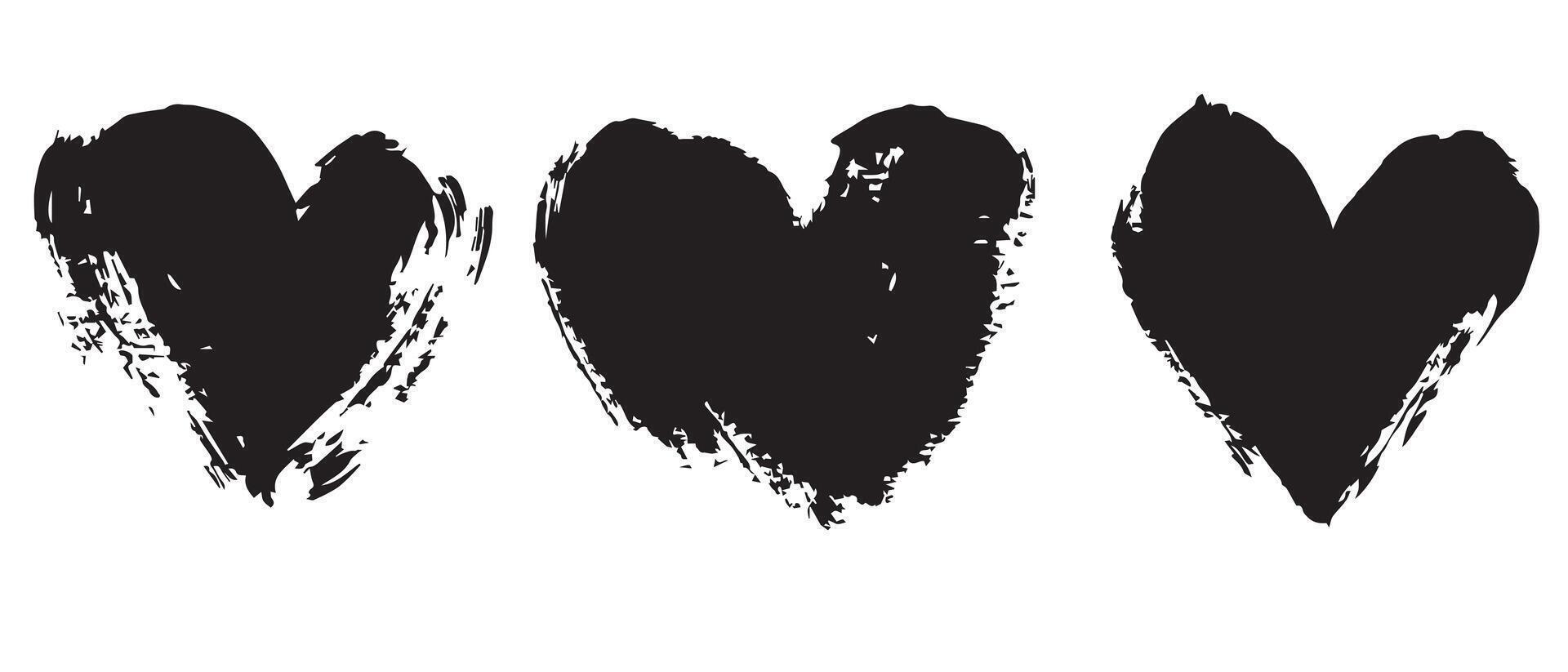 Sketched Black Grunge Hearts for Visual Art vector