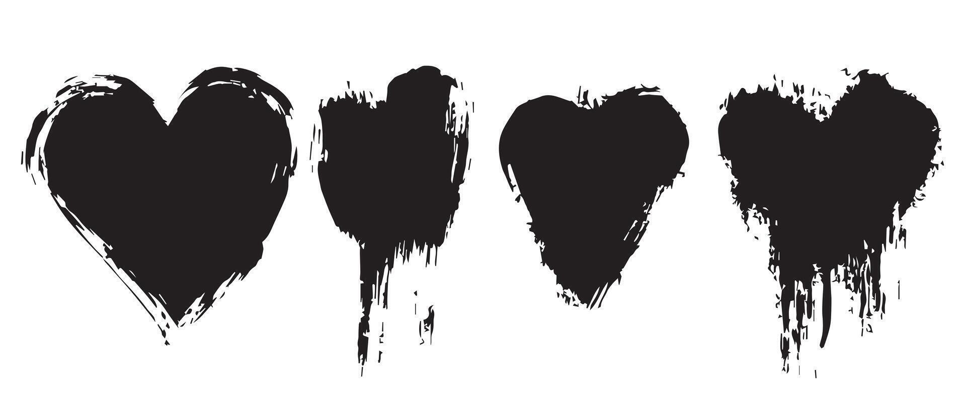 Abstract Black Grunge Hearts for Expressive Design vector