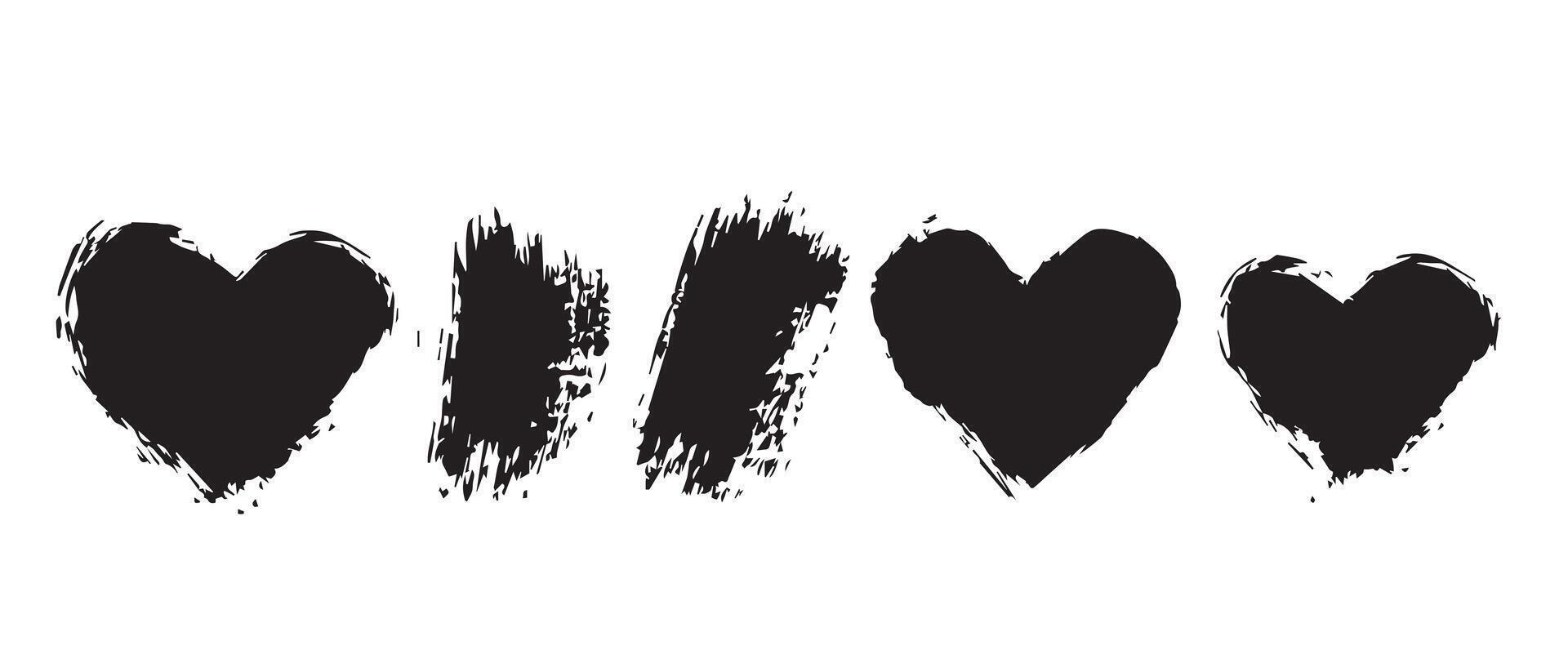 Soft Grunge Heart Icons in Black for Print vector