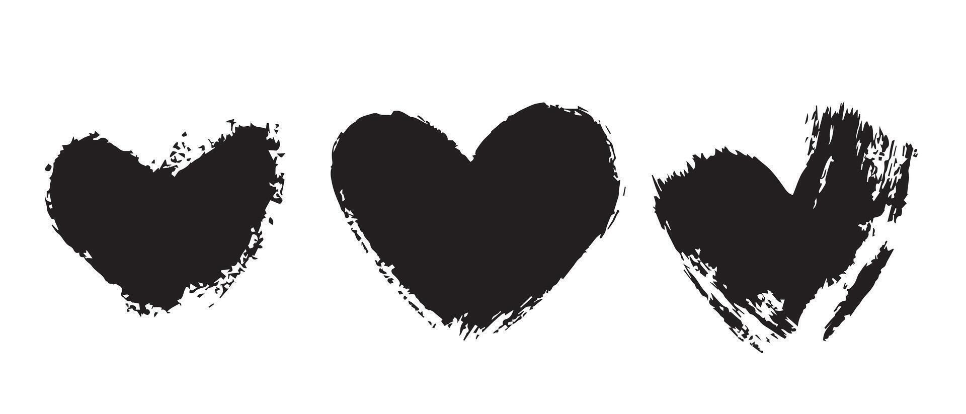 Charcoal Effect Grunge Hearts in Black vector