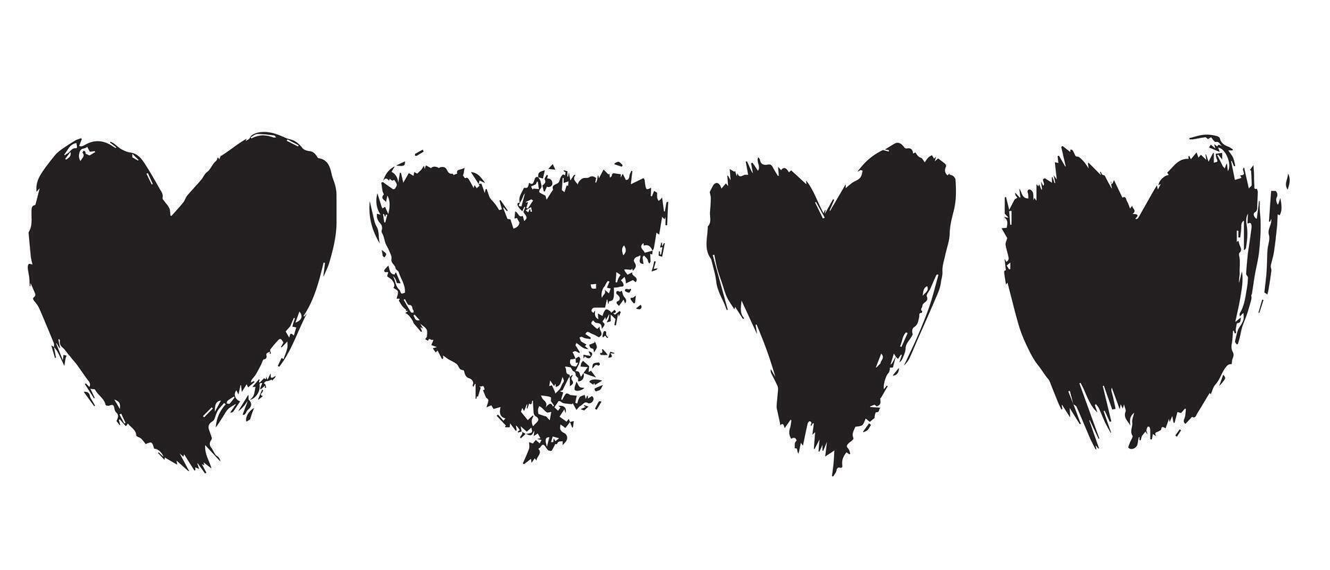 Smudged Black Grunge Hearts for Layout Projects vector