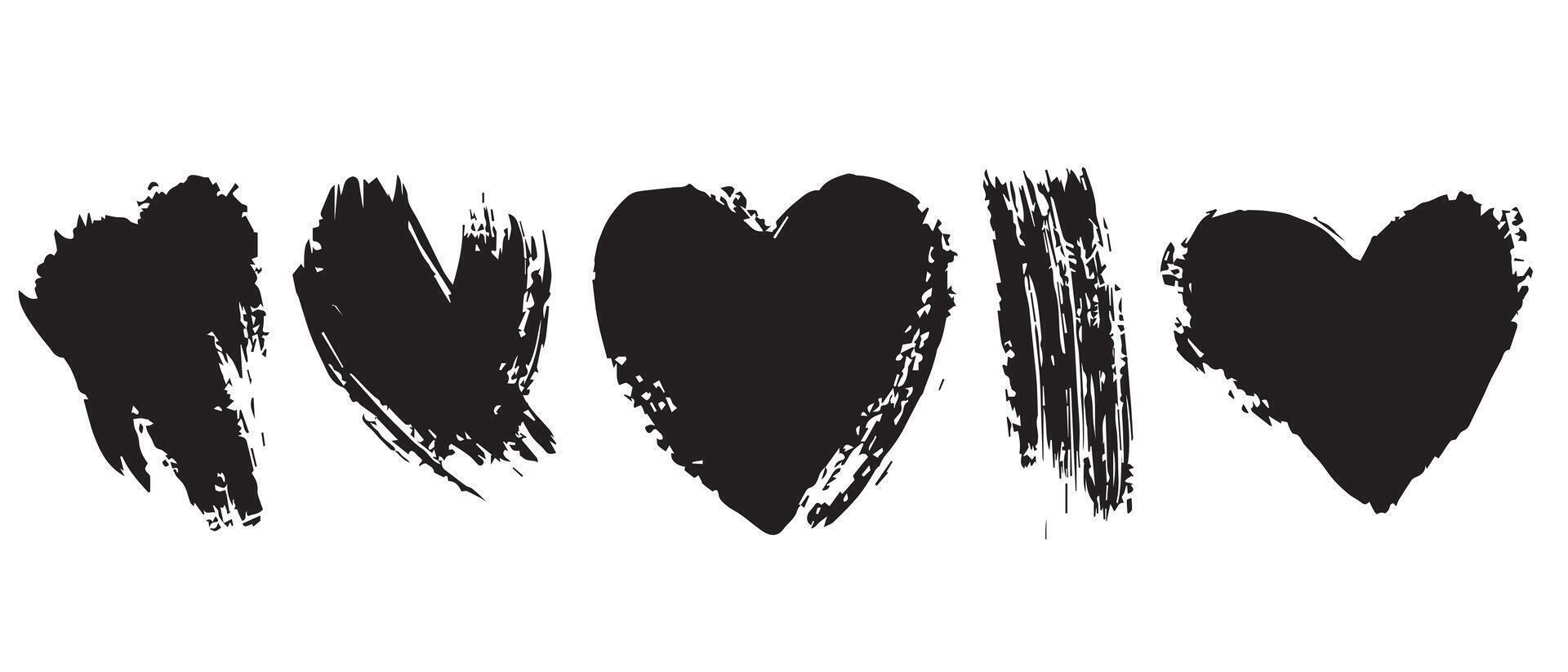Ink-Wash Black Grunge Hearts for Art Projects vector