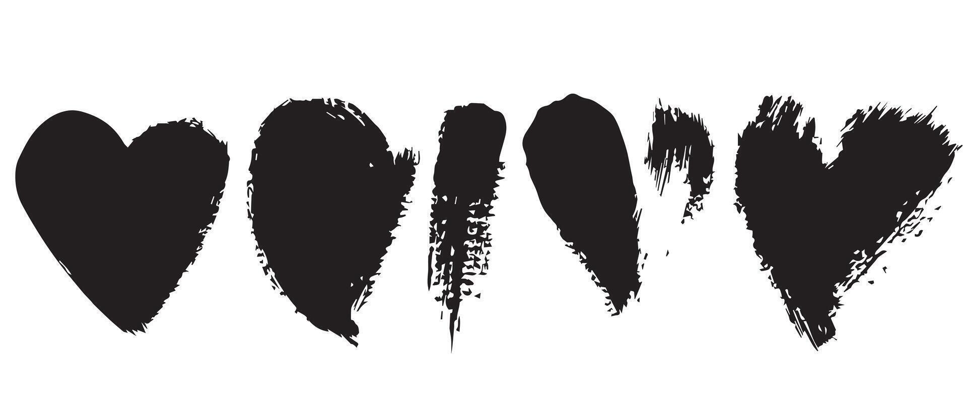 Paint Splashed Black Hearts with Grunge Touch vector