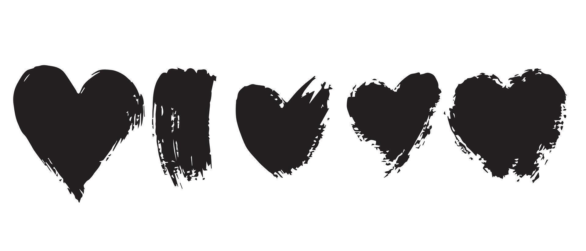 Irregular Black Heart Icons with Grunge Aesthetic vector