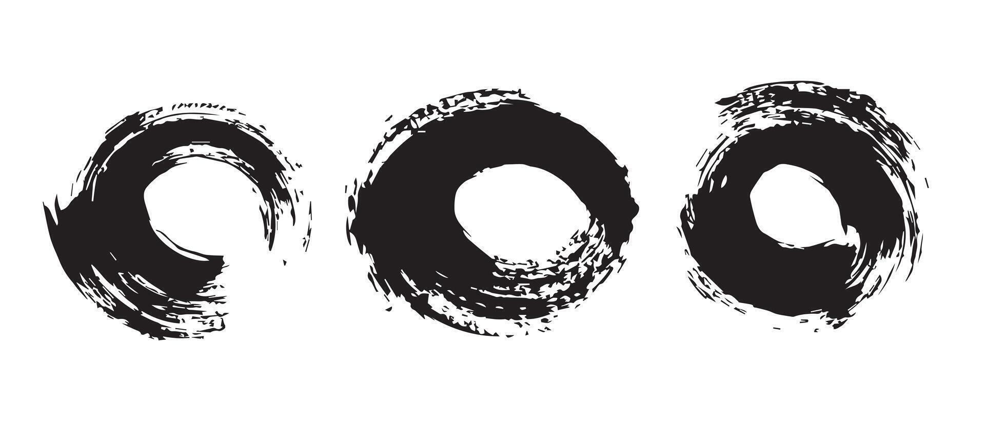 Worn Brush Circle Elements in Black Ink vector