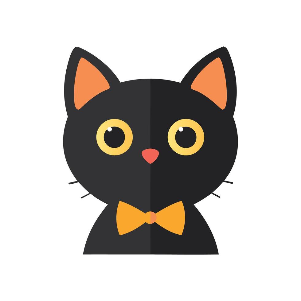 Cute Black Cat with Orange Bow Tie Adorable Cartoon Kitty vector