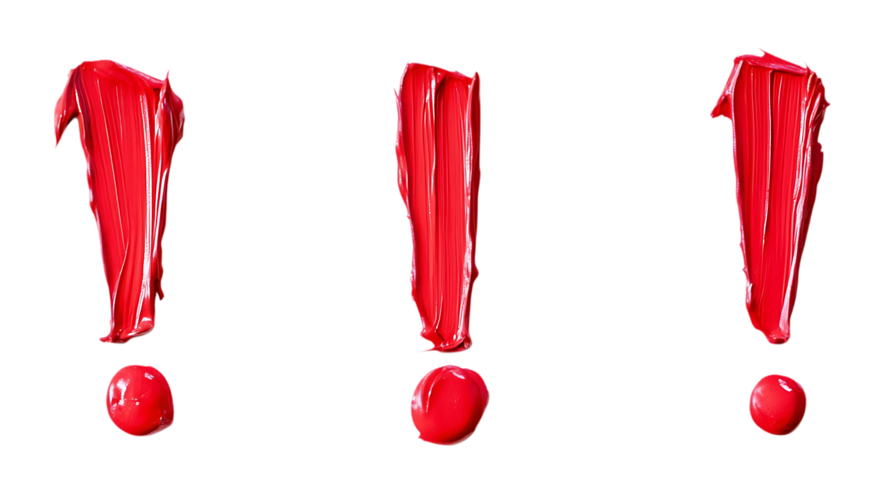Pack of Red Exclamation Marks set Against Transparent Background for Graphic Design, Social Media, or Typography Projects png