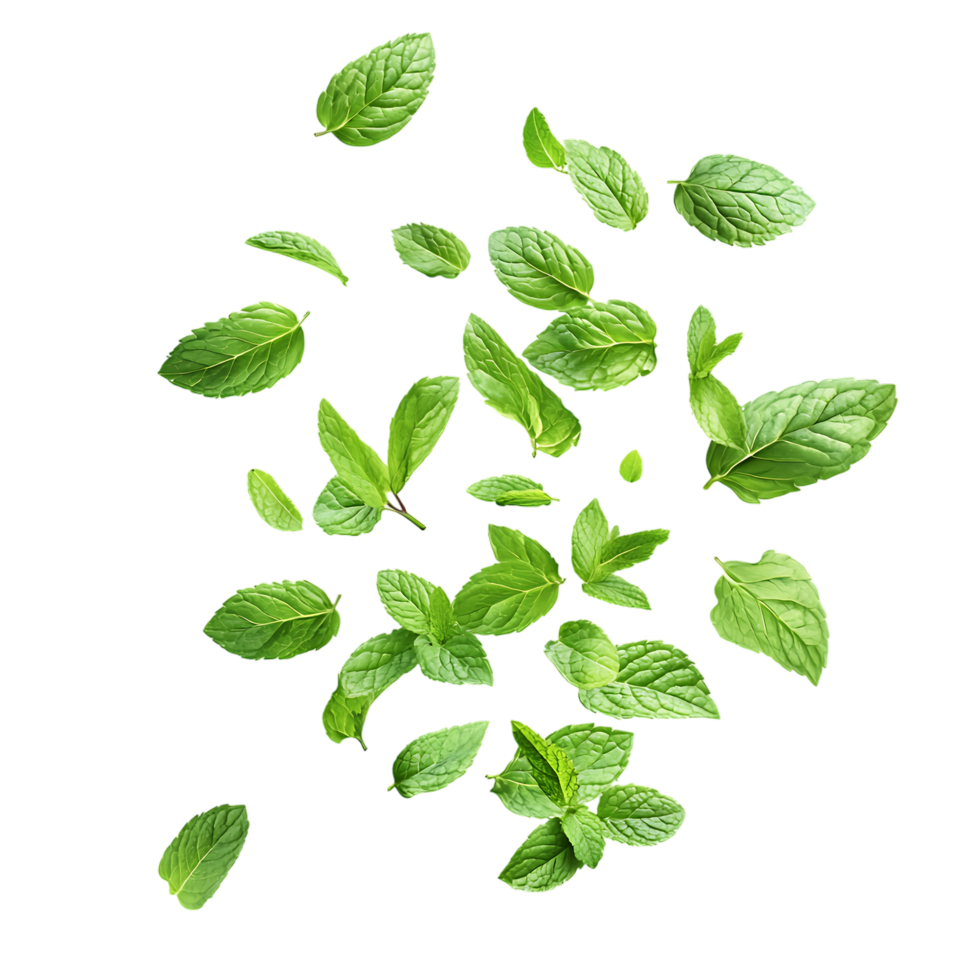 Drifting Mint Leaves Against Transparent Background for Botanical Concepts png
