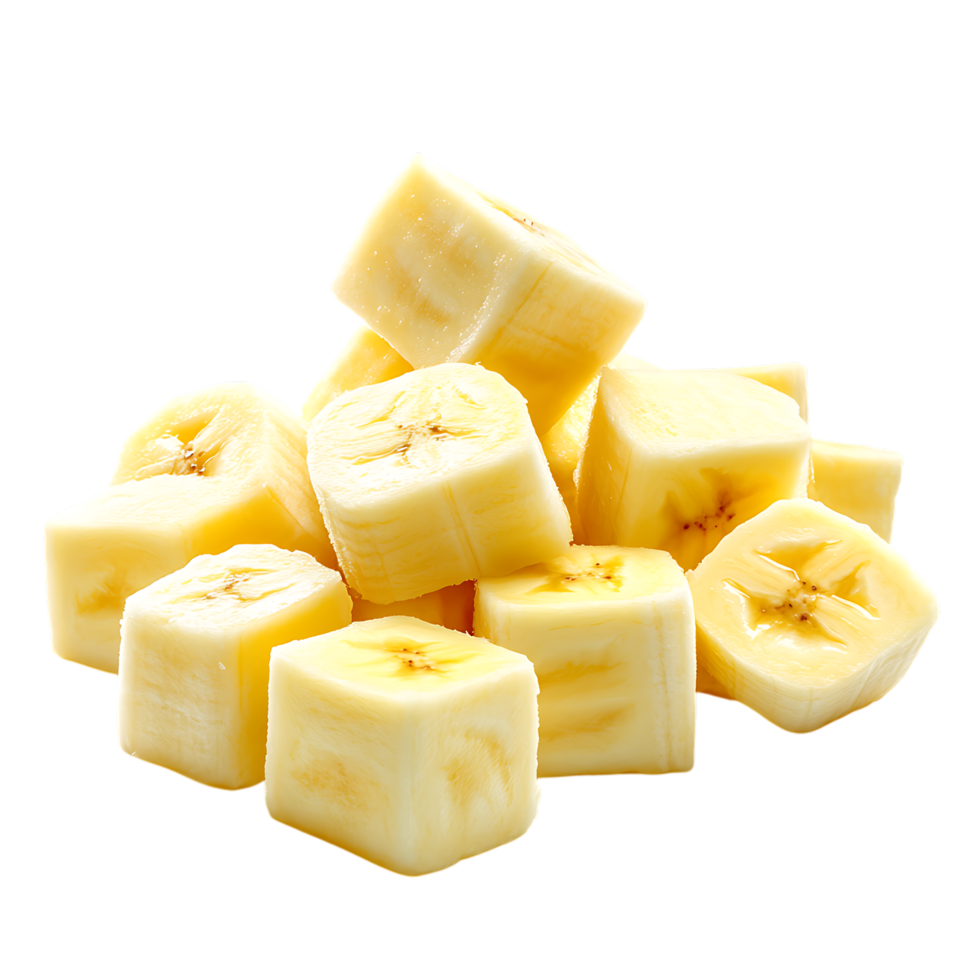 Fresh Banana Cubes Against Transparent Background for Healthy Snack Branding png
