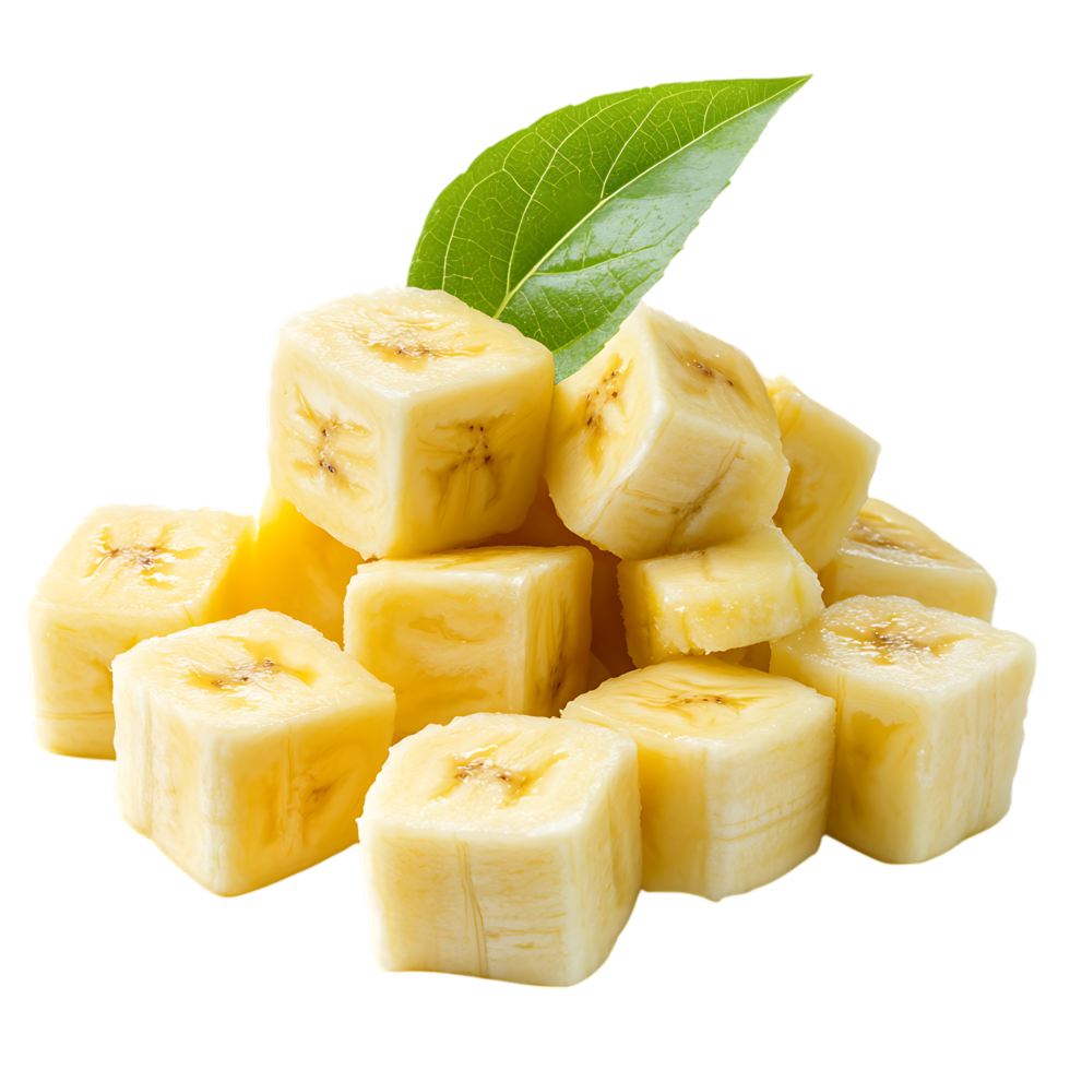 Golden Banana Cubes Against Transparent Background for Smoothie Bowl Illustrations png