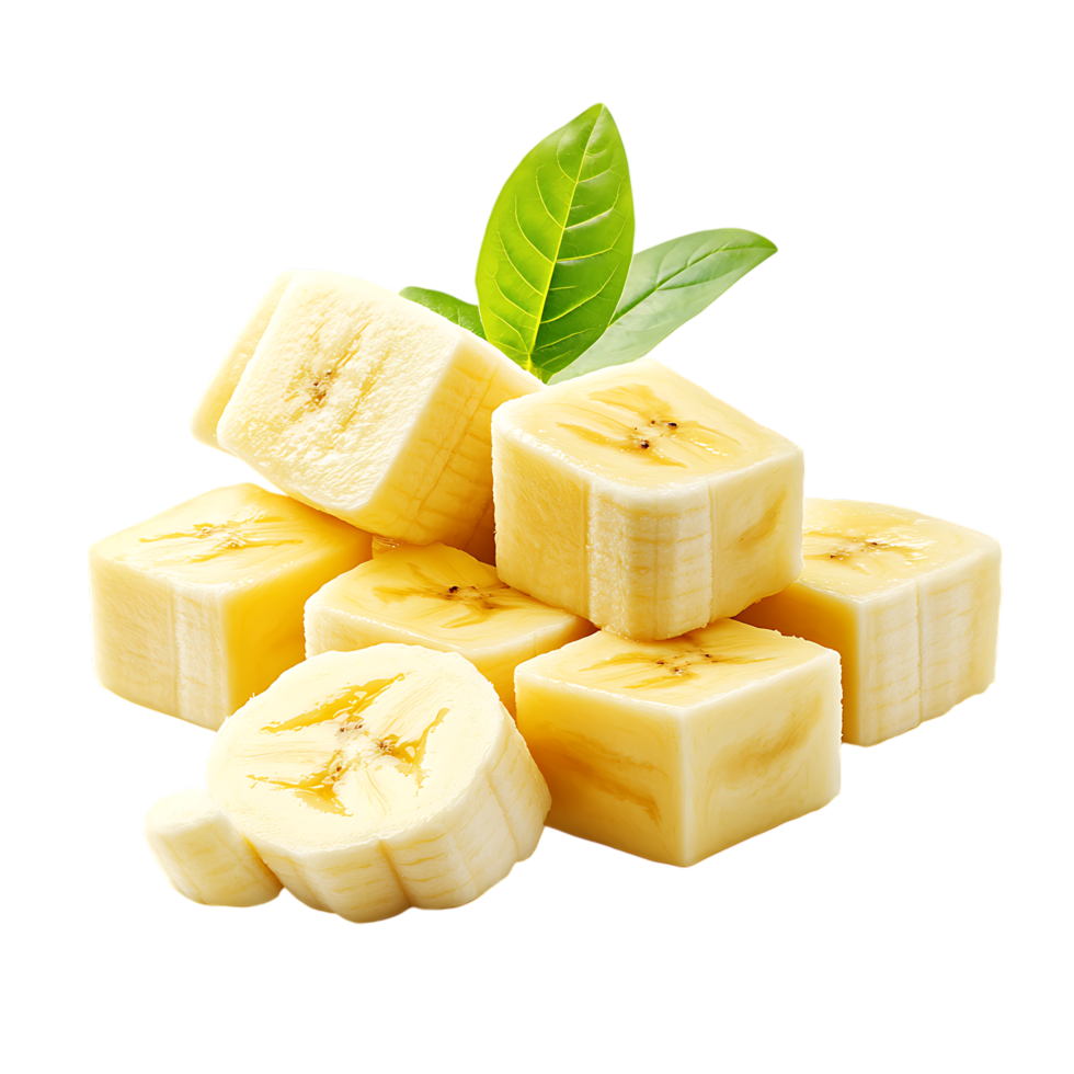 Sliced Banana Blocks Against Transparent Background for Whole Food Branding png