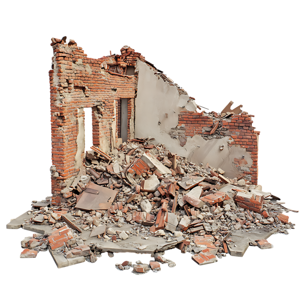 Destroyed Brick House Against Transparent Background for Demolition Project Visuals png