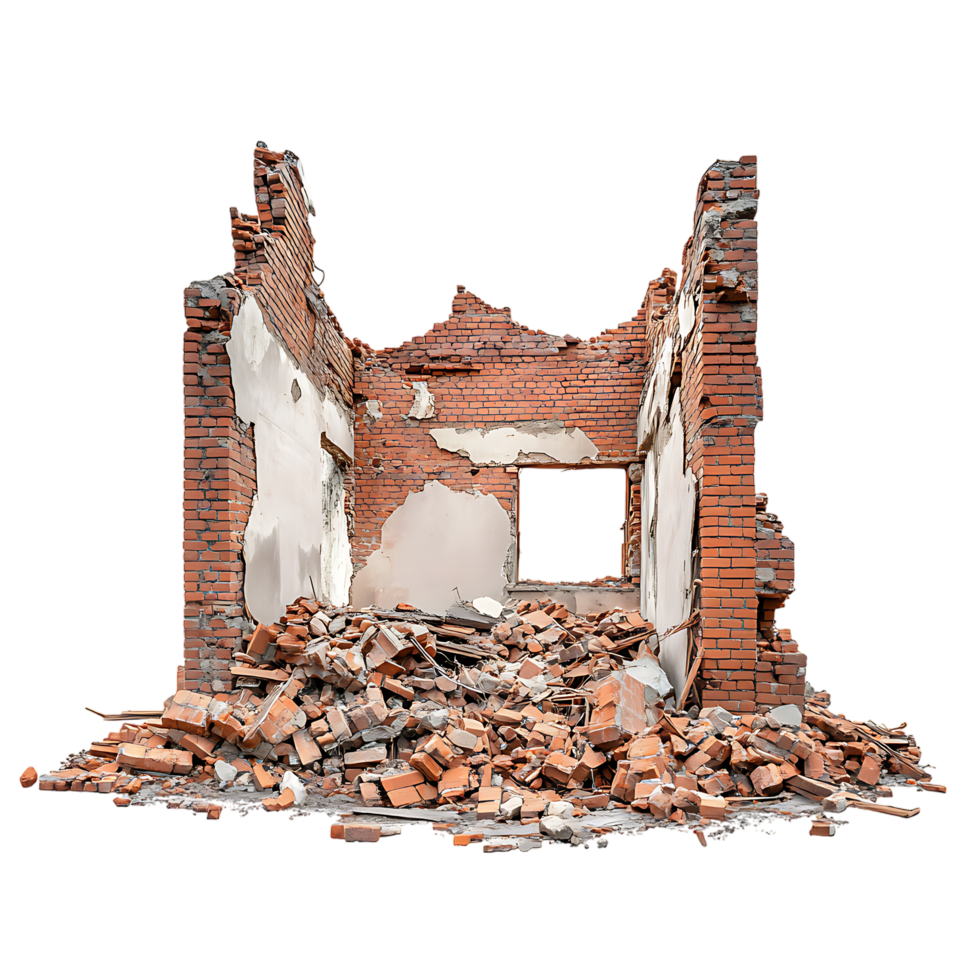 Collapsed Brick Structure Against Transparent Background for Ruins and Rubble Graphics png