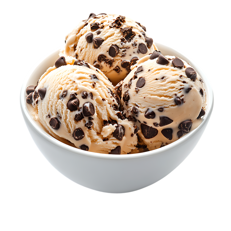 Chocolate Chip Ice Cream Bowl Against Transparent Background for Dessert Branding png