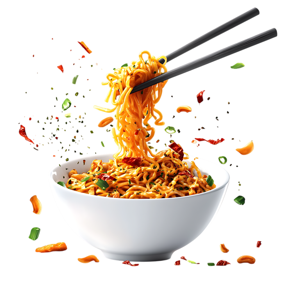 Spicy Instant Noodles Against Transparent Background for Street Food Marketing png
