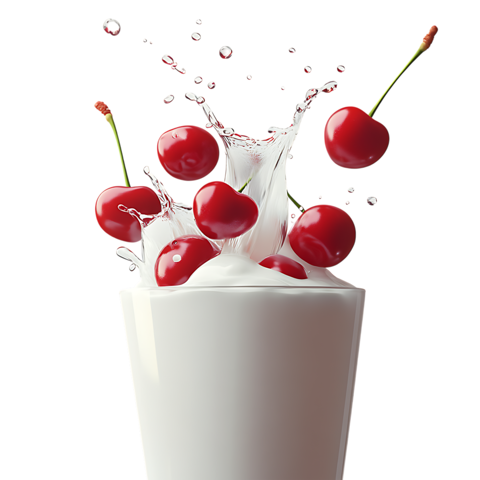 Juicy Cherry Milk Splash Against Transparent Background for Food Styling Concepts png