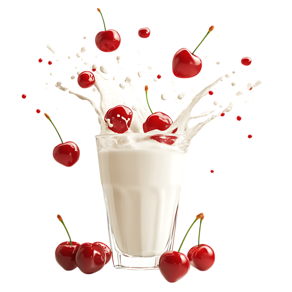 Dynamic Cherry Milk Splash Against Transparent Background for Culinary Visuals png