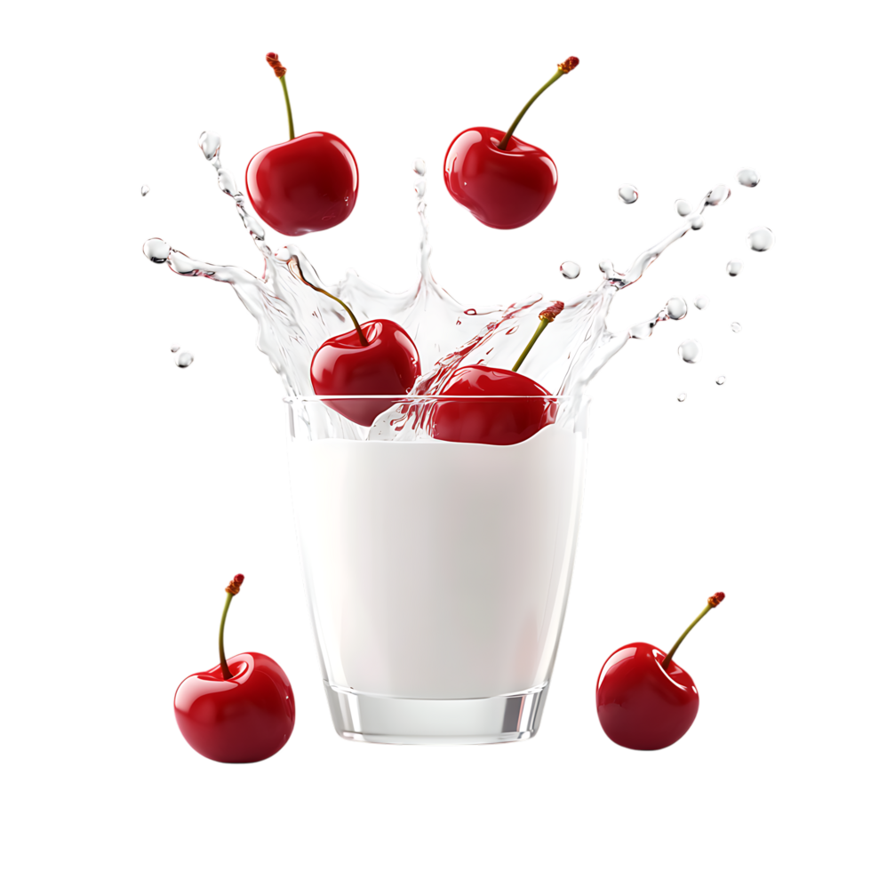 Cherry and Milk Collision Against Transparent Background for Dairy Beverage Promotion png