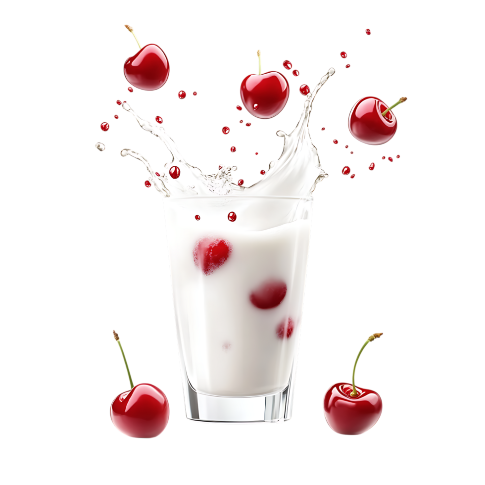Ripe Cherries in White Splash Against Transparent Background for Product Packaging png