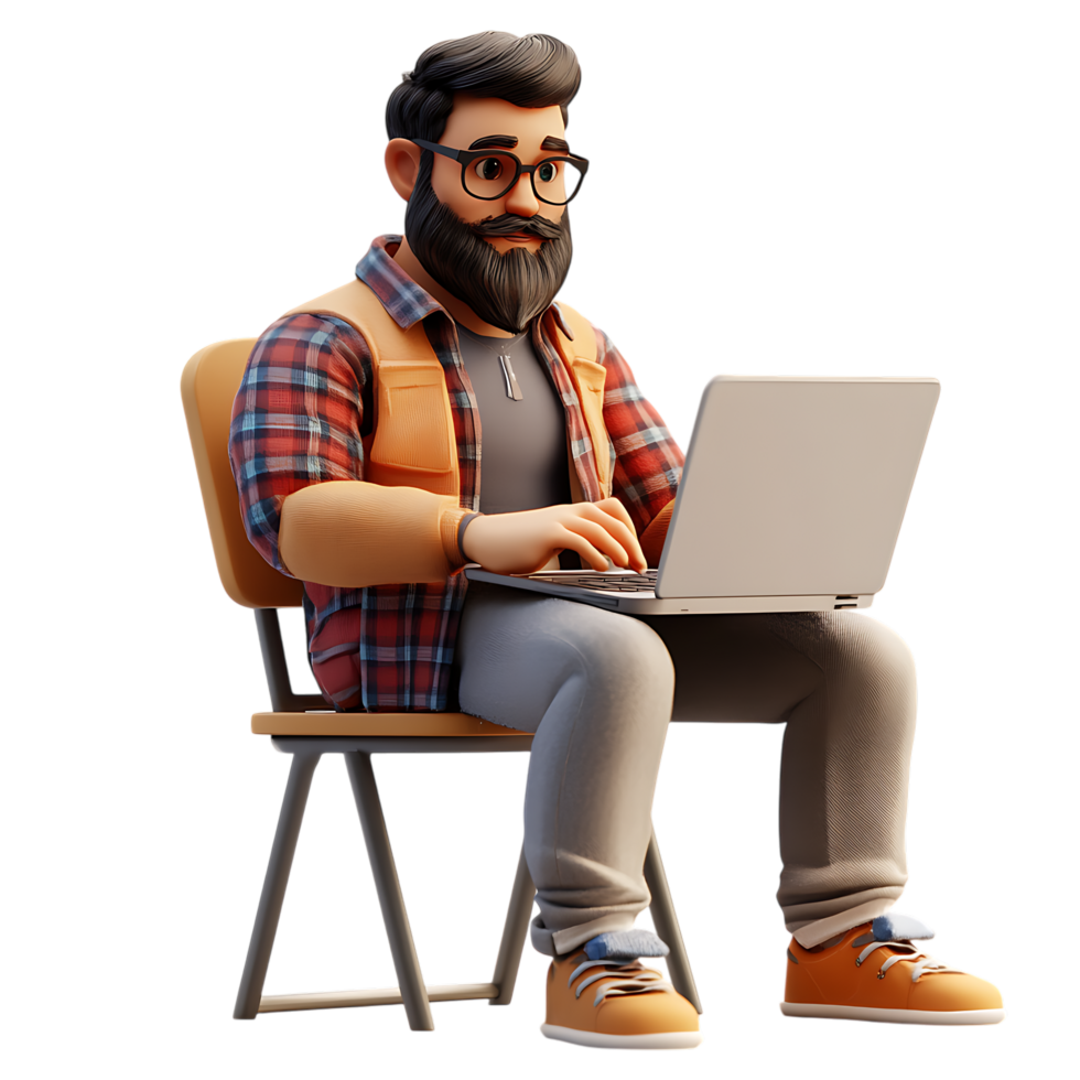 Freelancer at Laptop Against Transparent Background for Digital Nomad Concepts png