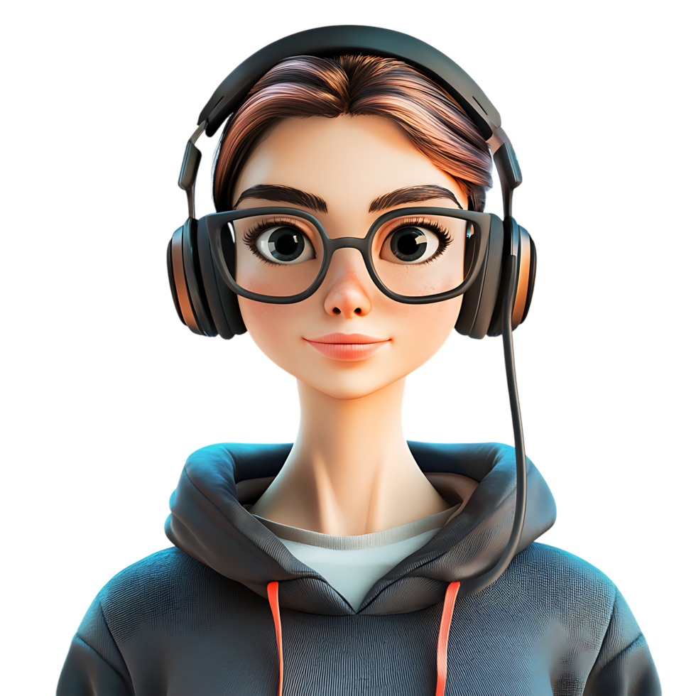3D Character in Headset Against Transparent Background for Online Assistance Concepts png