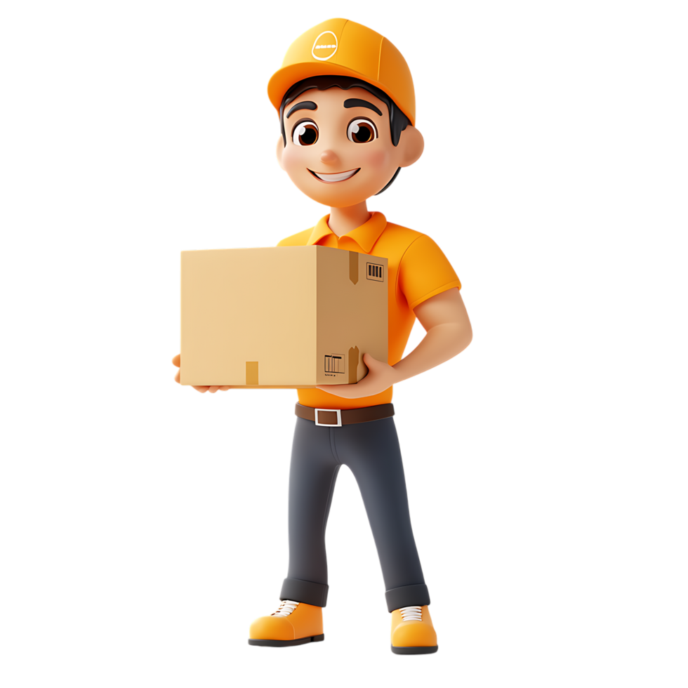 3D Cartoon Delivery Man Against Transparent Background for Logistics Marketing png