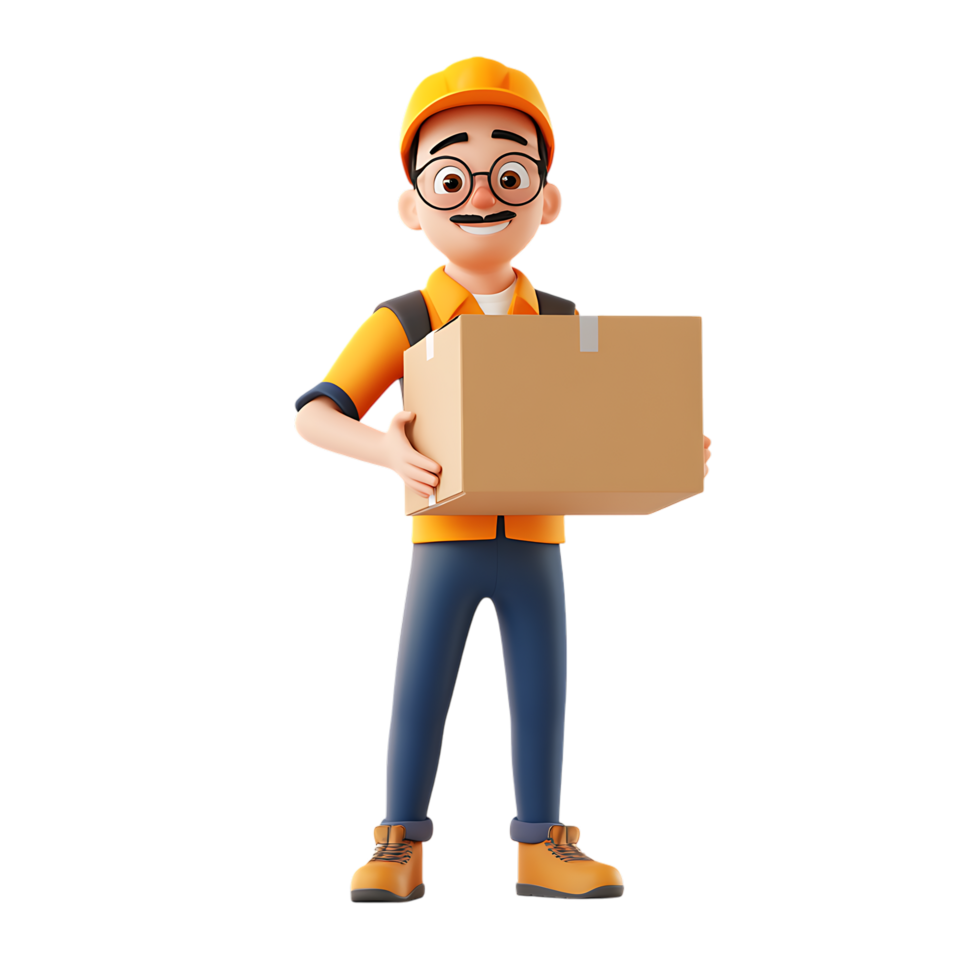 Courier Character with Package Against Transparent Background for Shipping Service Design png