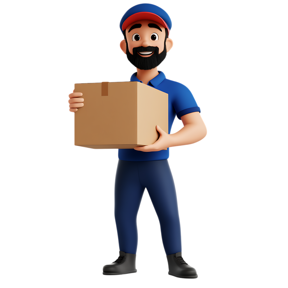 Cartoon Delivery Man with Bag Against Transparent Background for Logistics Campaigns png