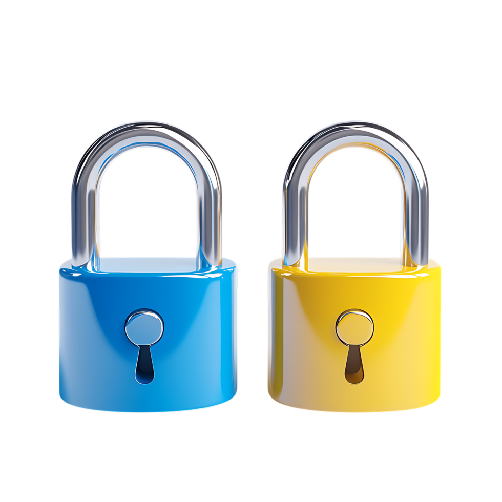 Digital Security Locks in Blue and Yellow Against Transparent Background for Safety Branding png