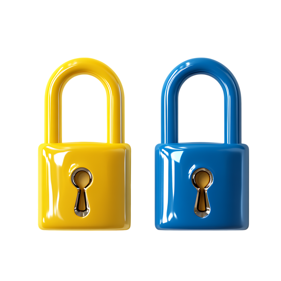 3D Padlocks in Bright Colors Against Transparent Background for Data Protection Design png
