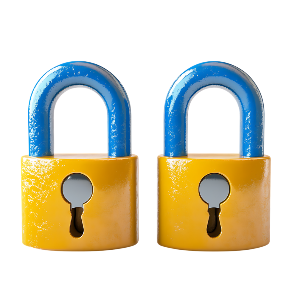 Modern Padlocks in Blue and Yellow Against Transparent Background for Secure System Advertising png
