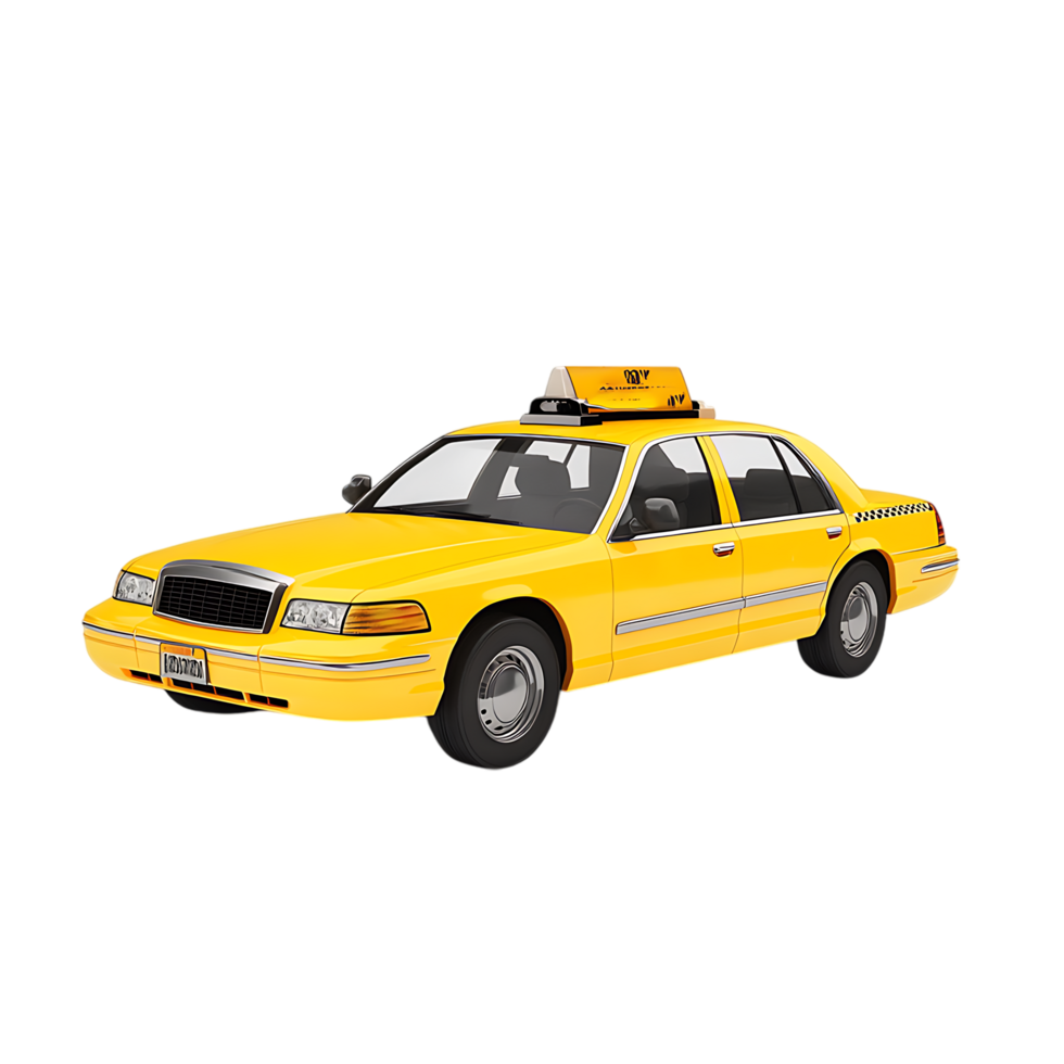 PNG Yellow Taxi Cab 3D Model Against Transparent Background.