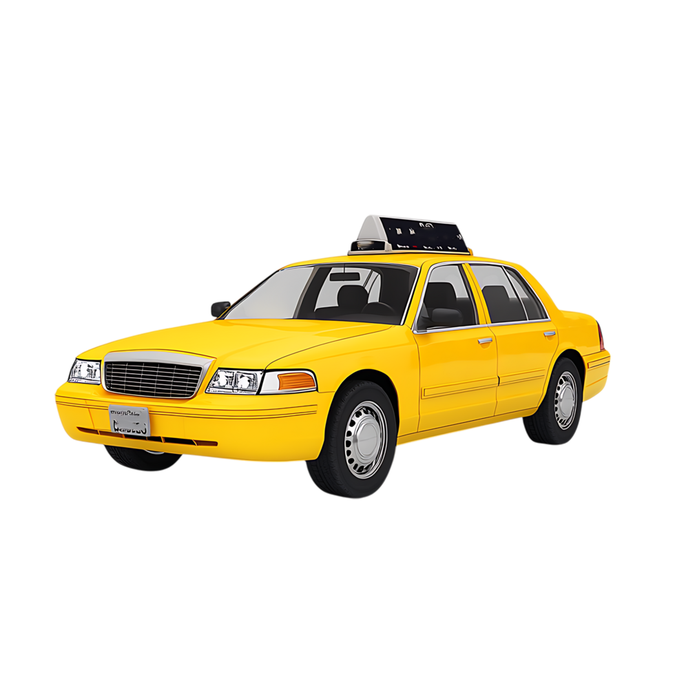 PNG Yellow Taxi Cab 3D Model Against Transparent Background.