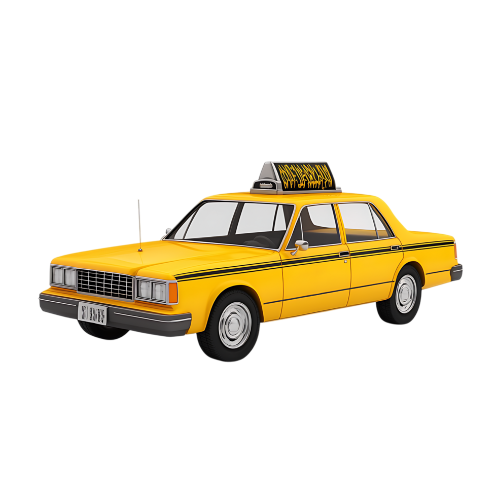 PNG Yellow Taxi Cab 3D Model Against Transparent Background.