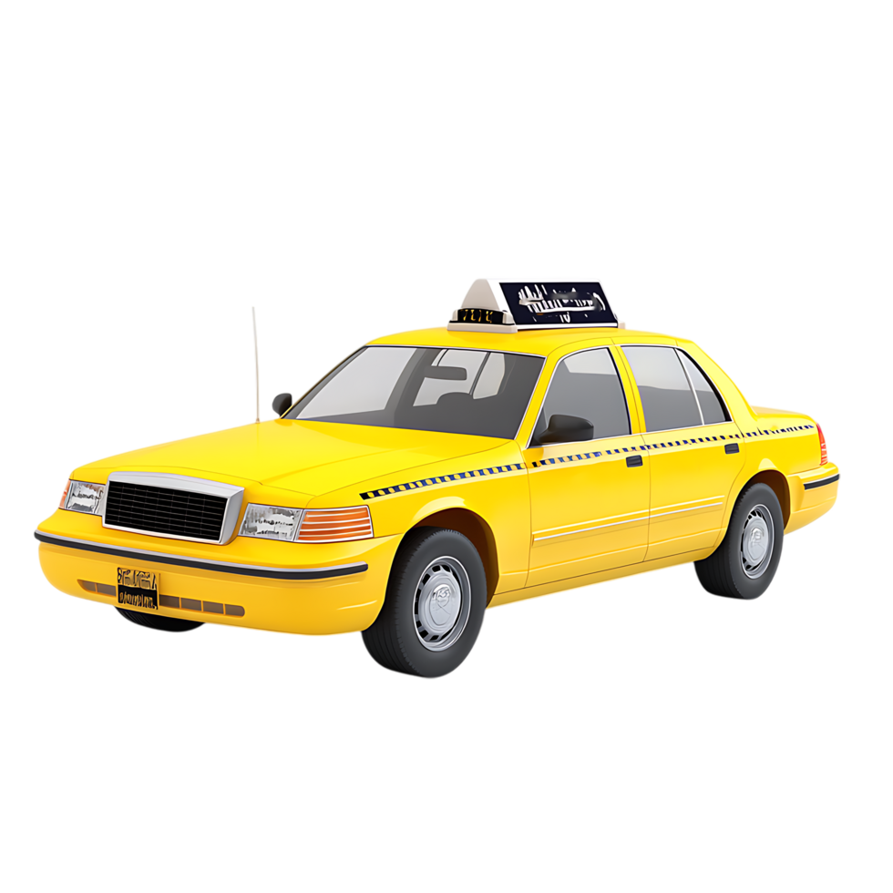 PNG Yellow Taxi Cab 3D Model Against Transparent Background.