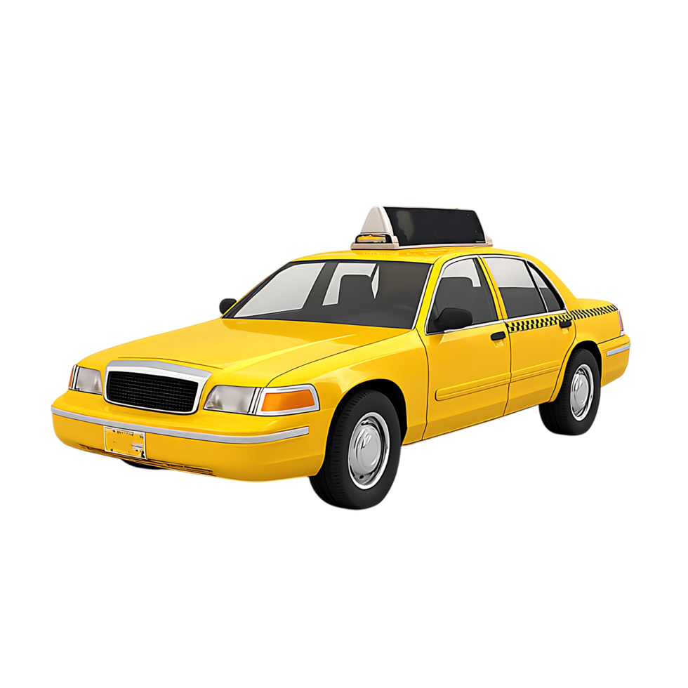 PNG Yellow Taxi Cab 3D Model Against Transparent Background.