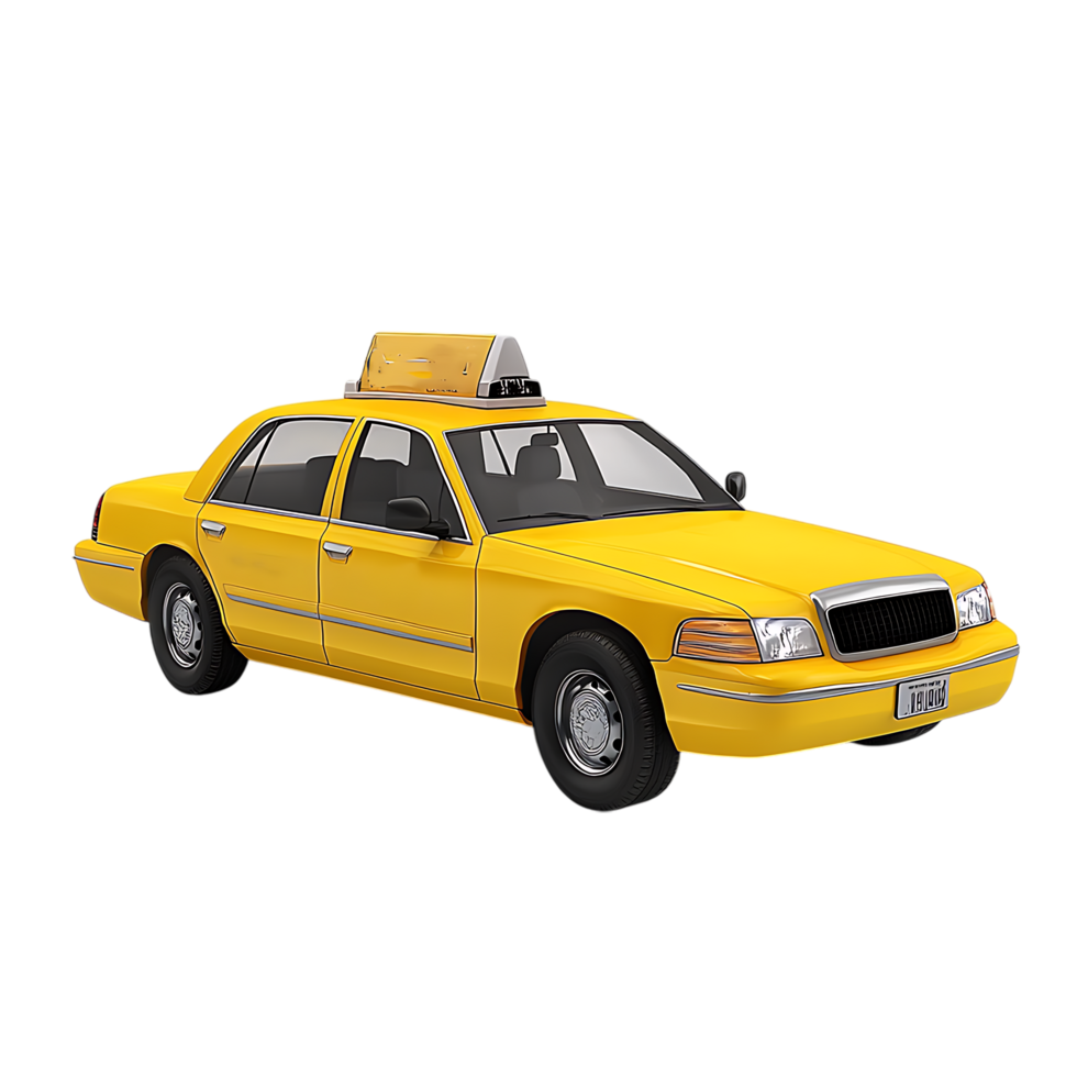PNG Yellow Taxi Cab 3D Model Against Transparent Background.