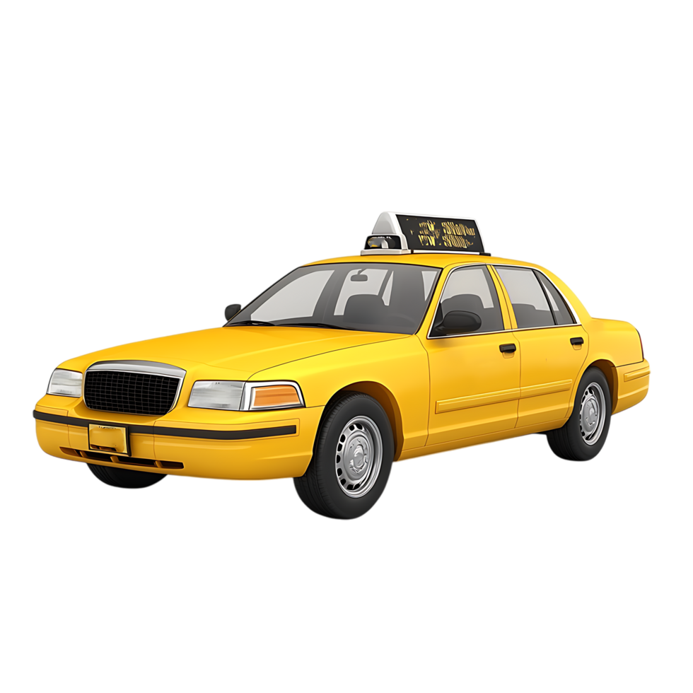 PNG Yellow Taxi Cab 3D Model Against Transparent Background.