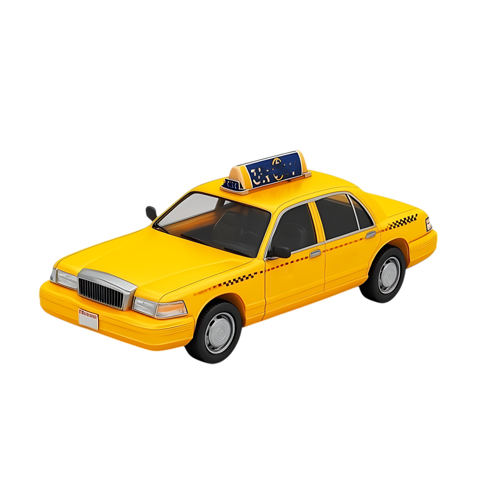 PNG Yellow Taxi Cab 3D Model Against Transparent Background.