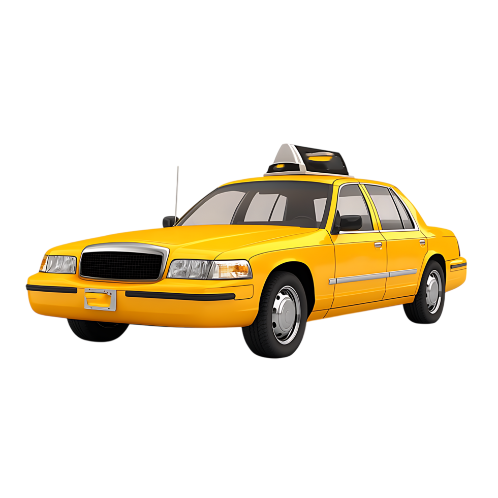 PNG Yellow Taxi Cab 3D Model Against Transparent Background.